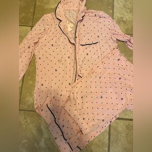 Victoria's Secret Pink Polka Dot Pajama Set with Black Trim
